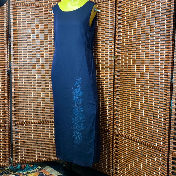 Norton McNaughton petites Navy blue sheer floral, lined tie back dress size SP - Picture 1 of 7